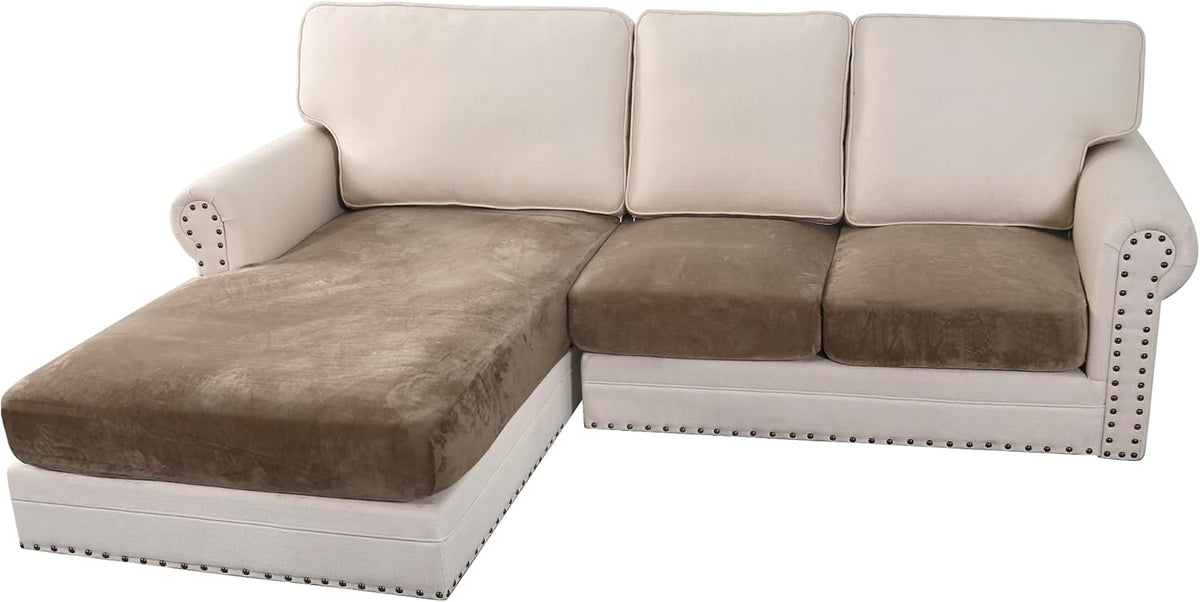 H.VERSAILTEX Velvet Stretch Sectional Couch Covers 3 Pieces Sofa Seat Cushion Covers L Shape