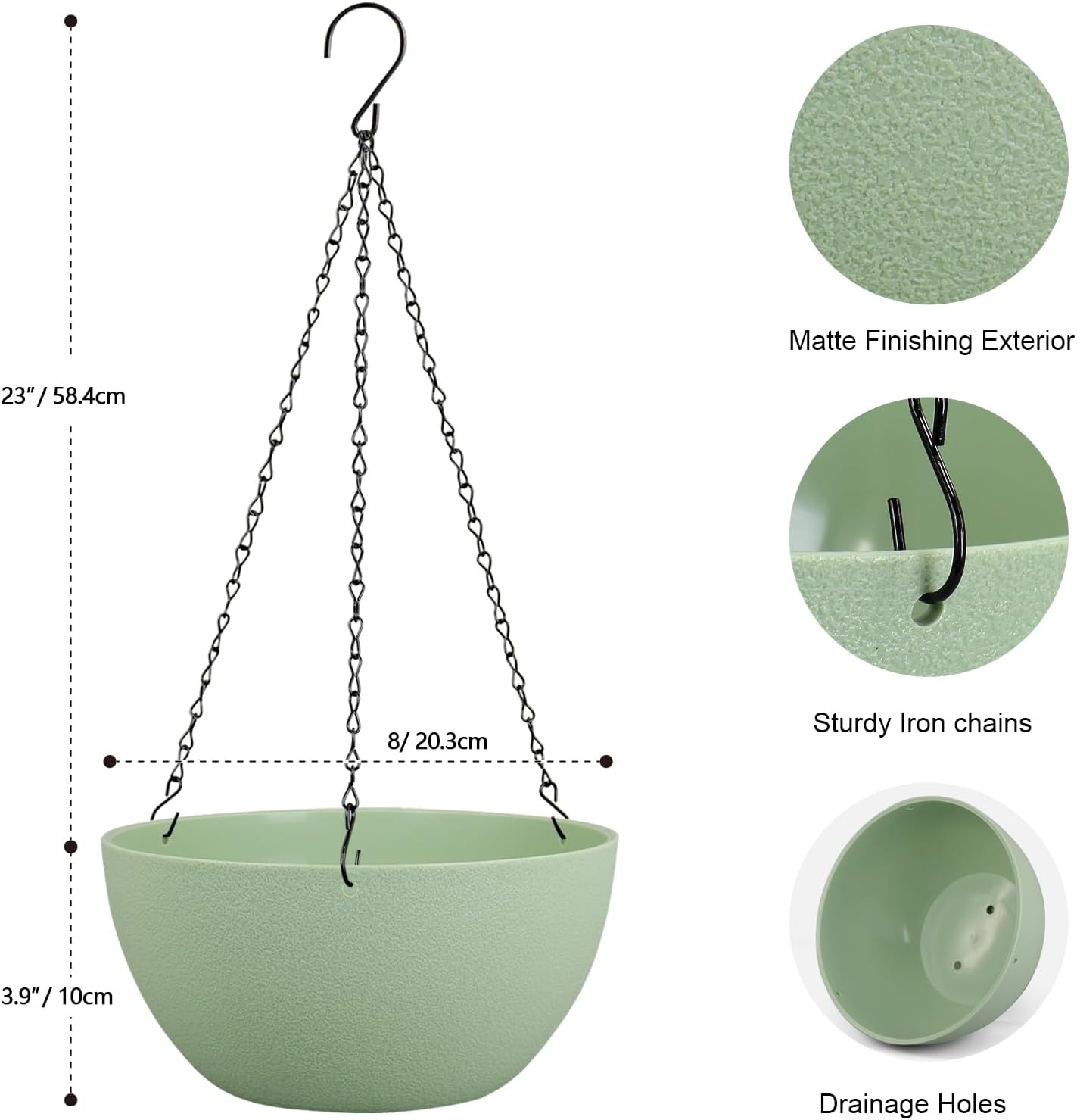 8 inch Small Hanging Planters Plant Pots for Indoor Outdoor Plants, 2 Pack Hanging Flower Pots with