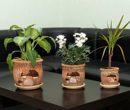Ceramic Pot with Drainage Hole and Saucer, Plant Pots, Modern Decorative Planters for House Plants