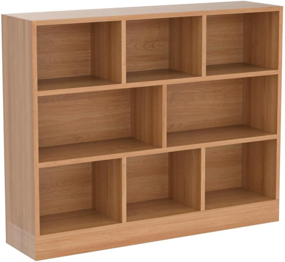IOTXY Open Shelf Low Bookcase - Wooden 3-Tier Floor Standing Display Cabinet Organizer with Base, 8