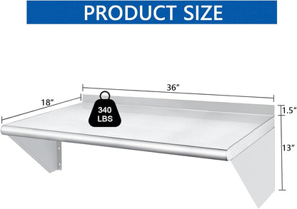 HARDURA Stainless Steel Shelf 18" x 36", 340lb Commercial Shelves Wall Mount Metal Shelving with