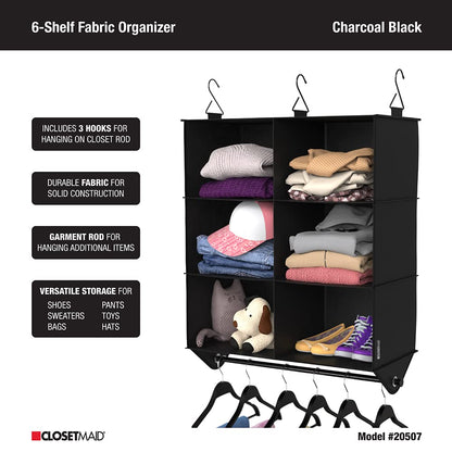 ClosetMaid 6-Shelf Fabric Hanging Closet Organizer with Garment Rod for Shirts, Sweaters, Pants