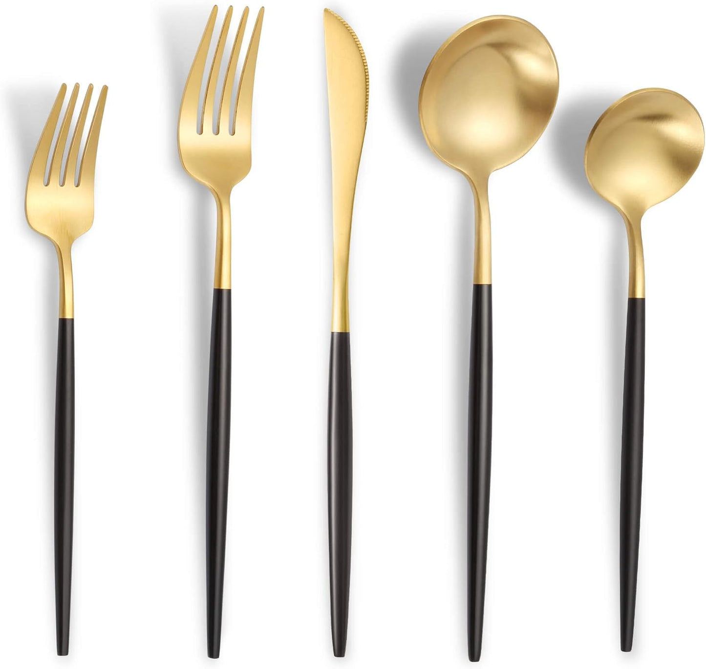 Matte Black Gold Silverware Set for 4,Modern Stainless Steel Brushed Cutlery Set,20-Pieces Heavy