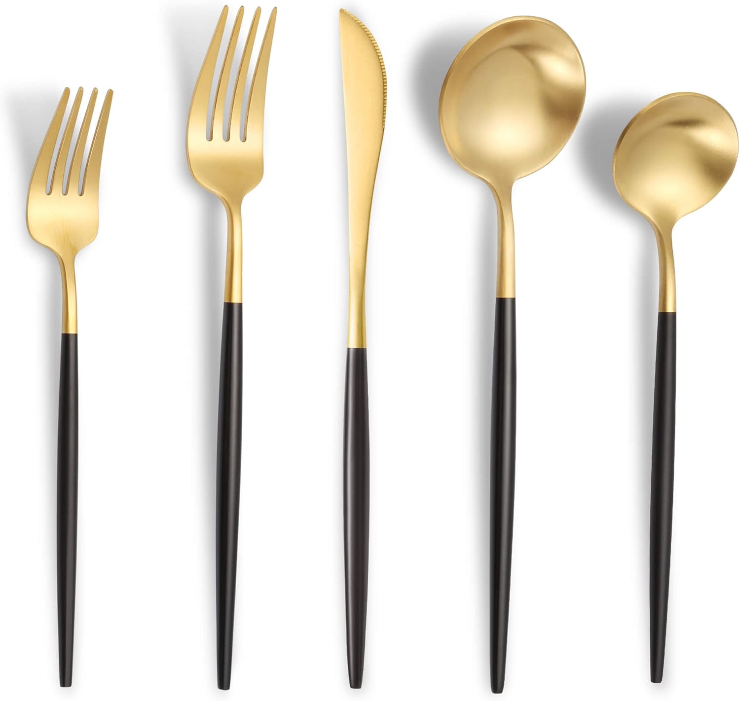 Matte Black Gold Silverware Set for 4,Modern Stainless Steel Brushed Cutlery Set,20-Pieces Heavy