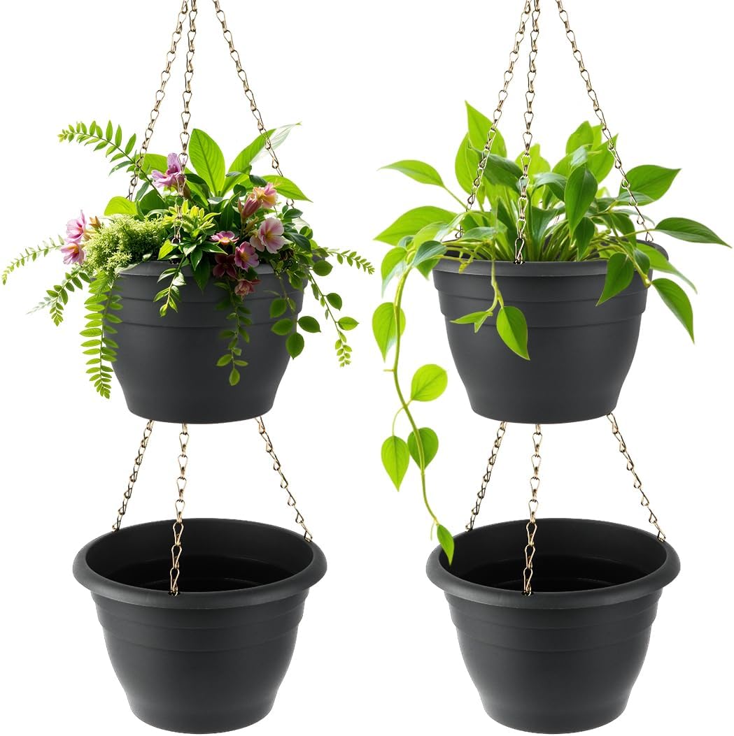 Hanging Planters 10 Inch, 4 Pcs Flower Pots with Drainage Hole, Self Watering Hanging Basket for