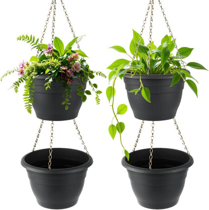 Hanging Planters 10 Inch, 4 Pcs Flower Pots with Drainage Hole, Self Watering Hanging Basket for