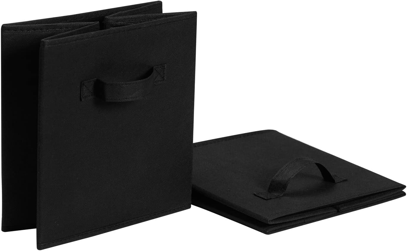 Amazon Basics Collapsible Fabric Storage Cube Bins Organizer with Handles, Sturdy, Black