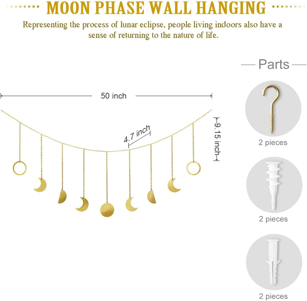 Mkono Moon Phase Wall Hanging Boho Aesthetic Room Decor Metal Moons Garland Hanging Art Bohemian