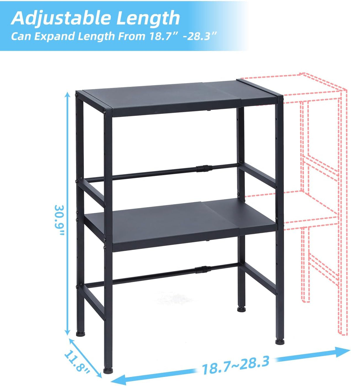 2-Tier Expandable Metal Storage Shelves, 150LBS Heavy Duty Shelving Units and Storage,Adjustable