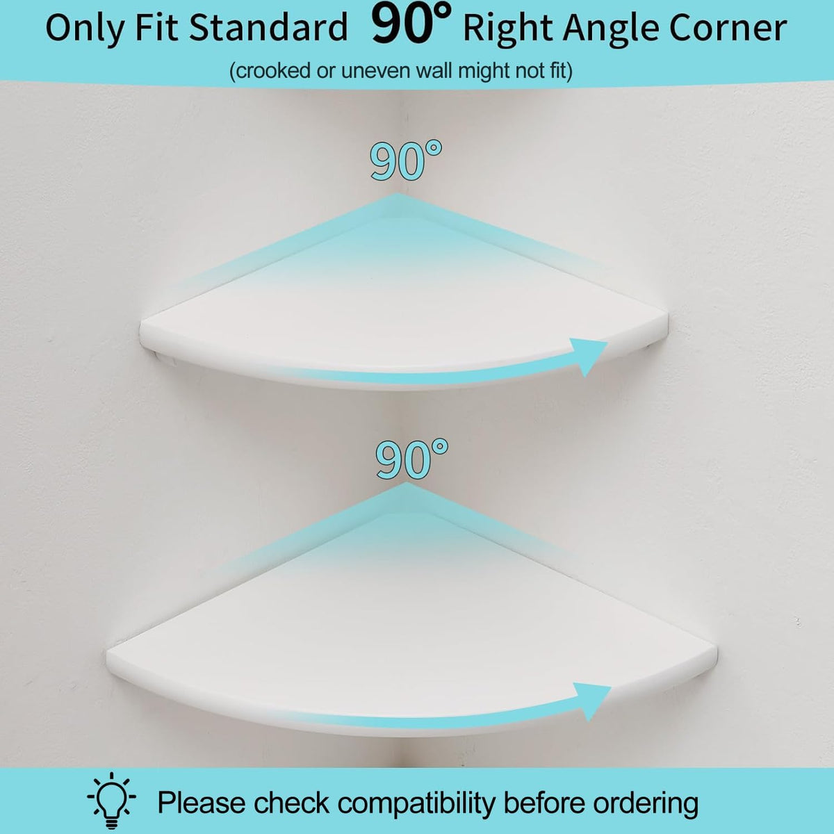 Corner Shelf, White Solid Oak Wood Floating Corner Shelves Wall Mount Round End Floating Speaker