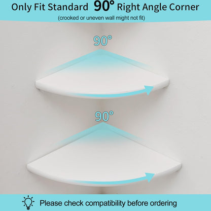 Corner Shelf, White Solid Oak Wood Floating Corner Shelves Wall Mount Round End Floating Speaker