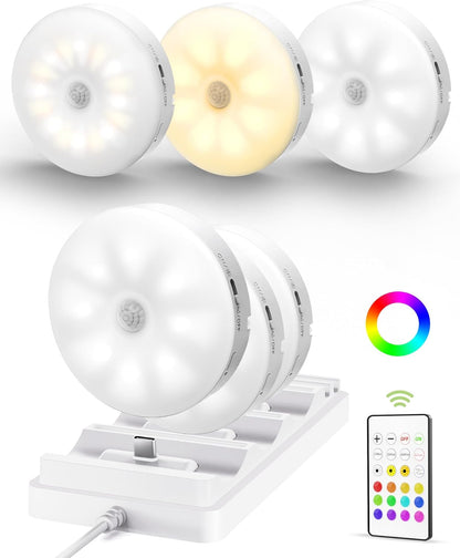 EZVALO Under Cabinet Lighting with Charging Station,1000mAh Rechargeable Puck Lights with Remote, 3