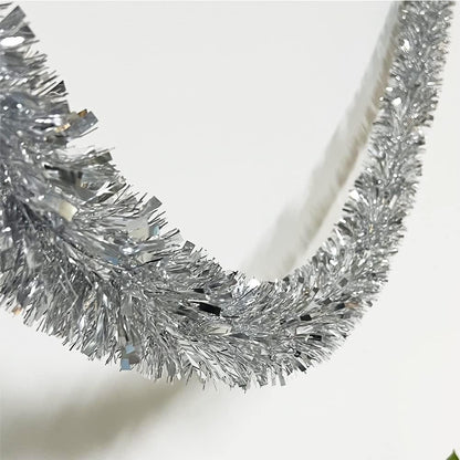 25 ft Long Roll Silver Tinsel Twist Garland, Shiny Metallic Foil Decorations for Parade Floats