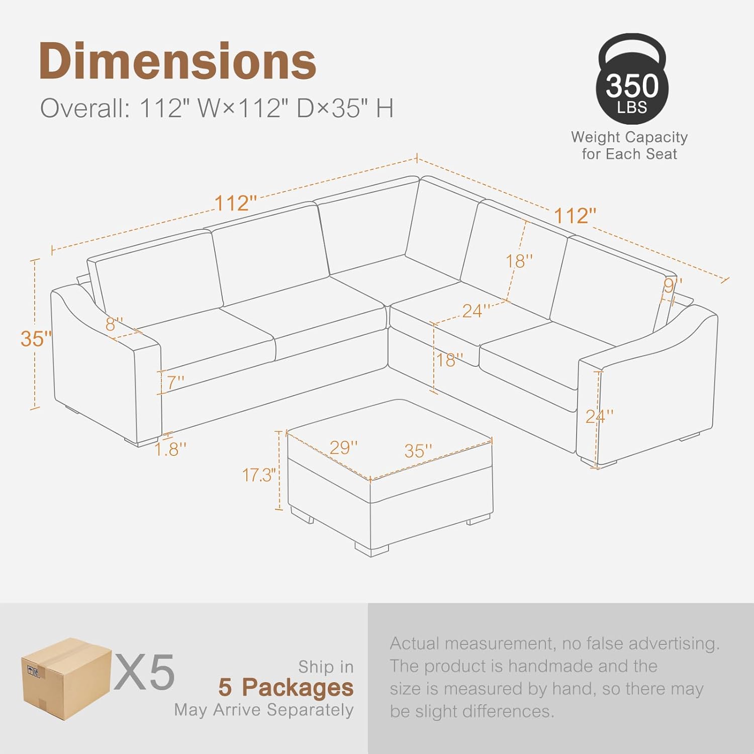 112" Modular Sectional Sofa, Large 7 Seater L Shaped Couch with Detachable Sofa Cover, Movable