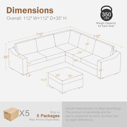 112" Modular Sectional Sofa, Large 7 Seater L Shaped Couch with Detachable Sofa Cover, Movable