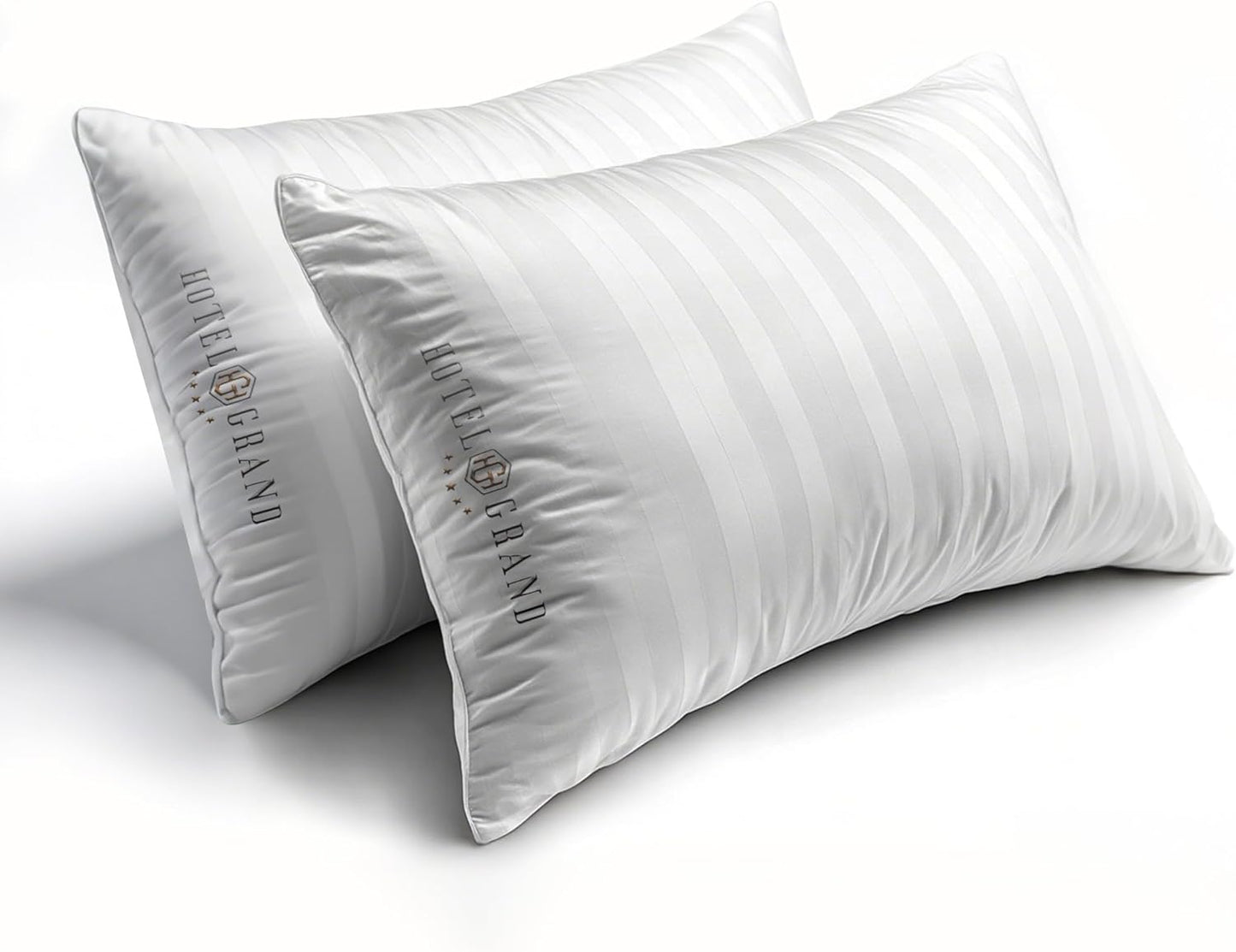 Hotel Grand Softy-Around Feather Down Pillows Queen Size Set of 2 Packs White Strip 100% Cotton