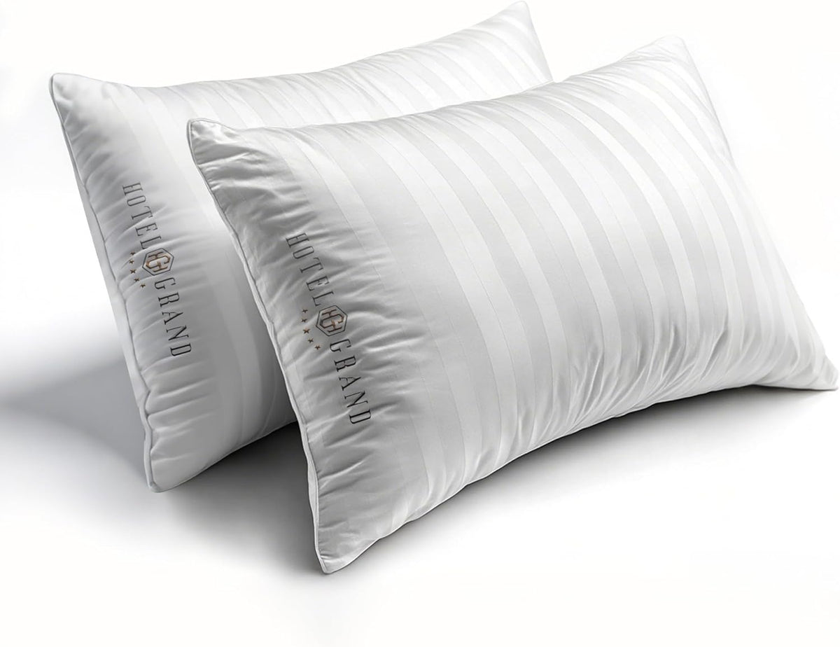 Hotel Grand Softy-Around Feather Down Pillows King Size Set of 2 Packs White Strip 100% Cotton