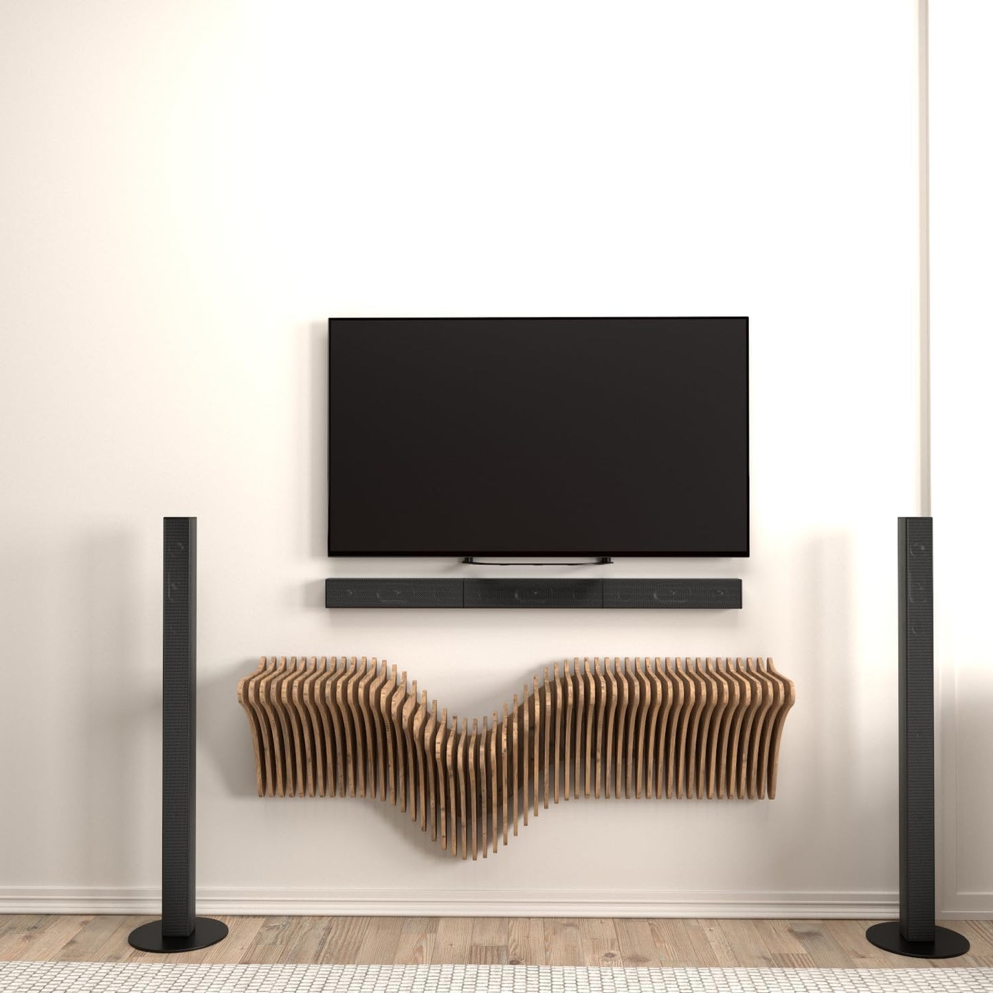 Parametrics 40 inch Floating Shelf TV Unit Modern Geometric Wooden Wall Piece Decor Natural Oak