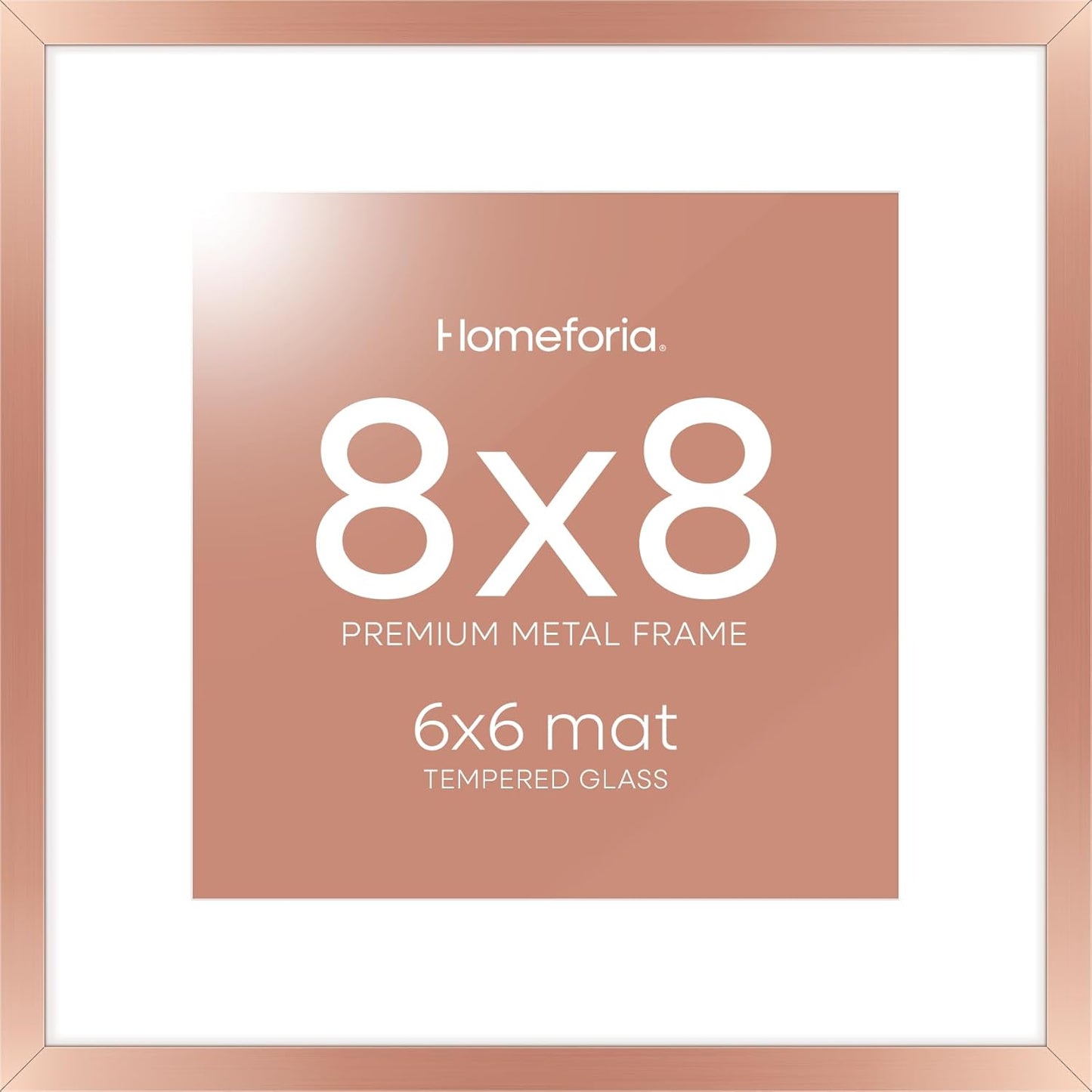 Homeforia Rose Gold Frame 8x8, High End Metal 8 x 8 Square Picture Frames with Mat 6 x 6 Art, 8x8