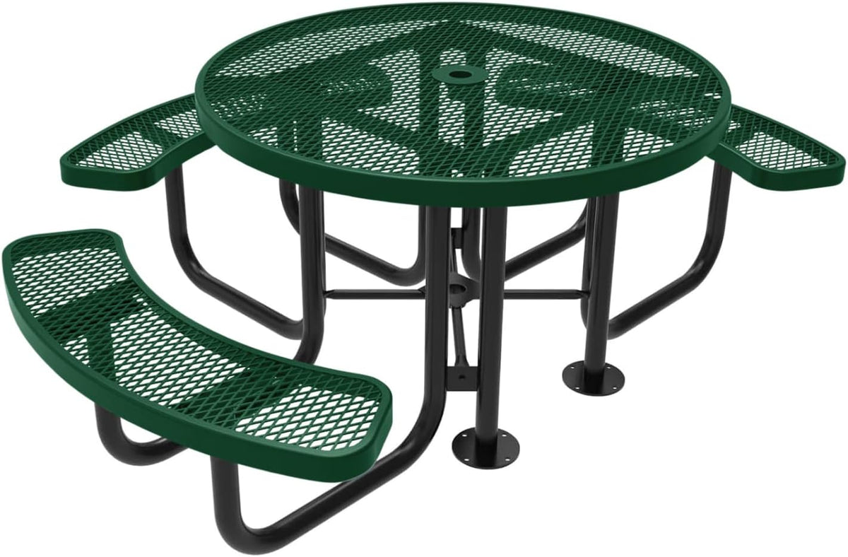 Heavy-Duty Portable Outdoor Picnic Table with Umbrella Hole, Expanded Metal Patio Dining Furniture