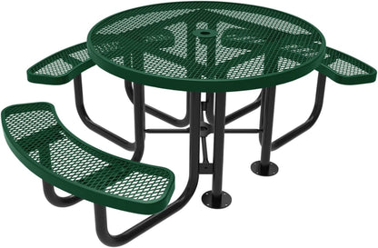 Heavy-Duty Portable Outdoor Picnic Table with Umbrella Hole, Expanded Metal Patio Dining Furniture