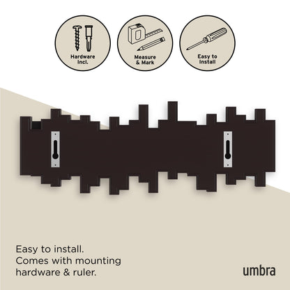Umbra Sticks Wall Mount Coat Rack, 5 Hook Retractable Pegs, Espresso
