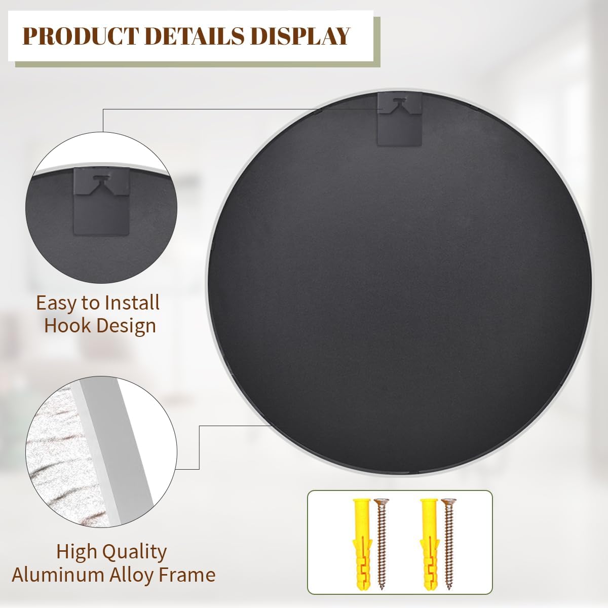 BEAUTYPEAK 20 Inch Round Mirror, Metal Frame Circle Mirror, Wall Mounted for Entryway, Bathroom