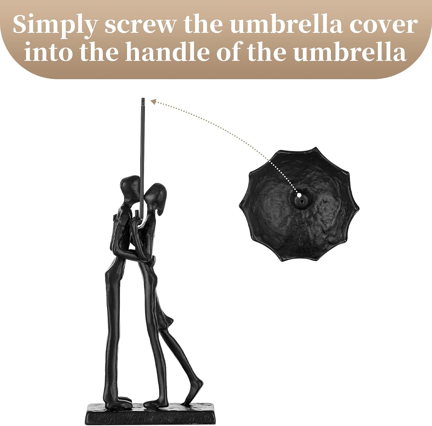 Sziqiqi Iron 6th Sculpture for Wife - Black Metal Couple Statue Kissing Under Umbrella Man Woman