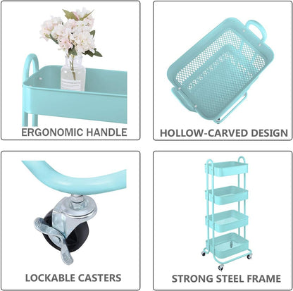 Melody House 4-Tier Metal Mesh Utility Rolling Cart Storage Organizer Shelf Rack with Lockable