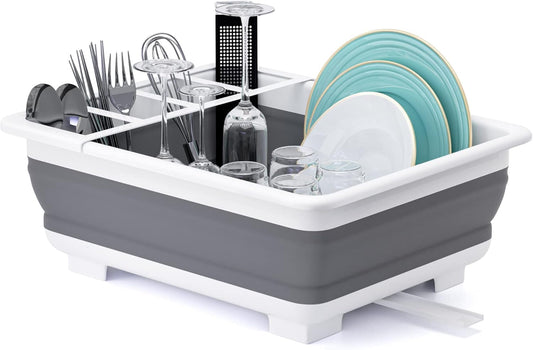 THANSTAR Collapsible Dish Drying Rack Portable Dinnerware Drainer Organizer for Kitchen RV Campers