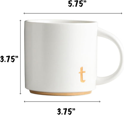 COLLECTIVE HOME - Monogram Ceramic Mugs, 15 oz Golden Initial Coffee Cups, Elegant Alphabet Tea