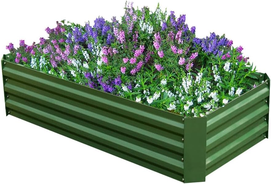 4x2x1ft Metal Raised Garden Bed Kit，Galvanized Garden Bed Box for Vegetables, Flowers, Herbs, and