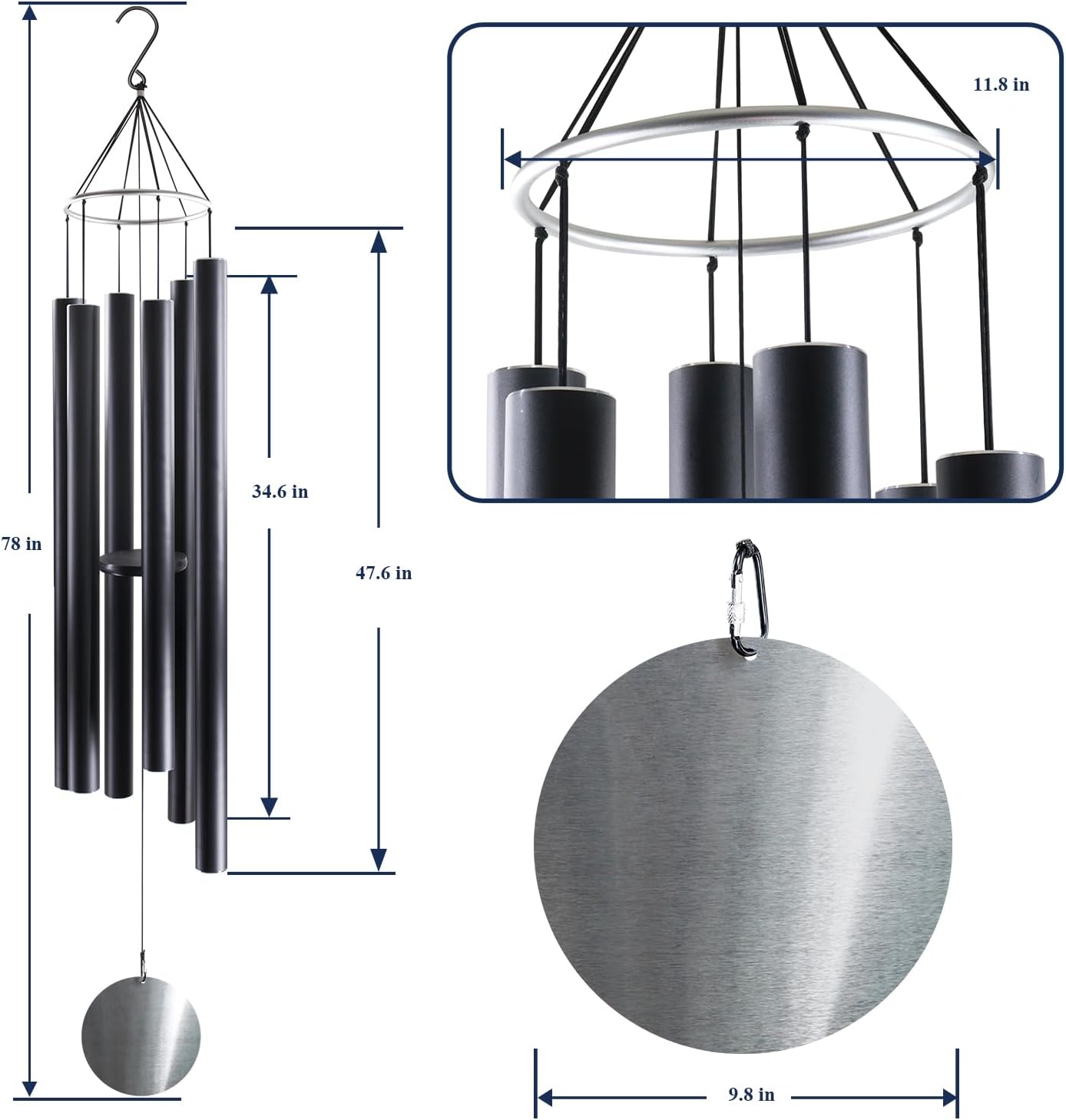 ASTARIN 78 Inch Wind Chimes for Outside with 6 Tubes Tuned Relaxing Melody, Extra Large Wind Chimes