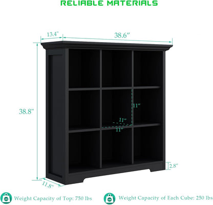 Cube Storage Bookcase with Base - Wooden 3 Tiers Floor Standing Open Shelf Cabinet for Home and
