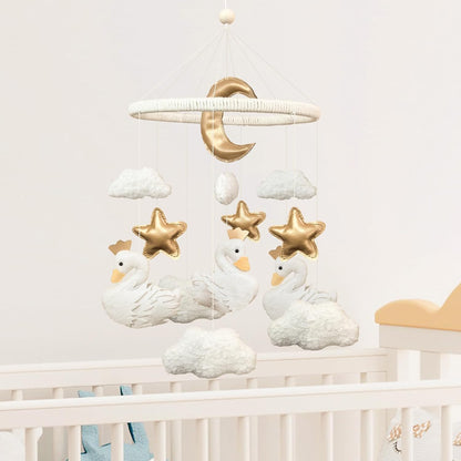 Baby Mobile for Crib Swan Nursery Decor for Girls Handmade Boho Baby Crib Mobile Cloud Moon Star