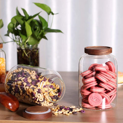 Thicken Glass Storage Jar, Food Storage Container/Canisters with Airtight Wooden Lid for Tea