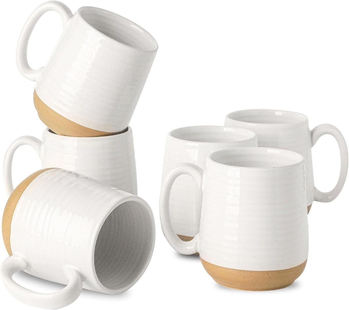 Hasense Porcelain Coffee Mugs Set of 6, 15 Ounce Large Ceramic Coffee Cups Set with Handle for