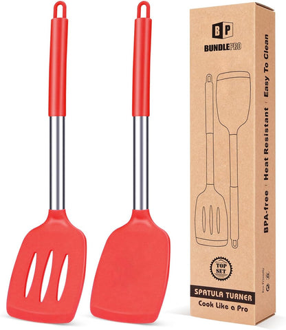 Pack of 2 Silicone Solid Turner, Non Stick Slotted Kitchen Spatulas, High Heat Resistant BPA Free