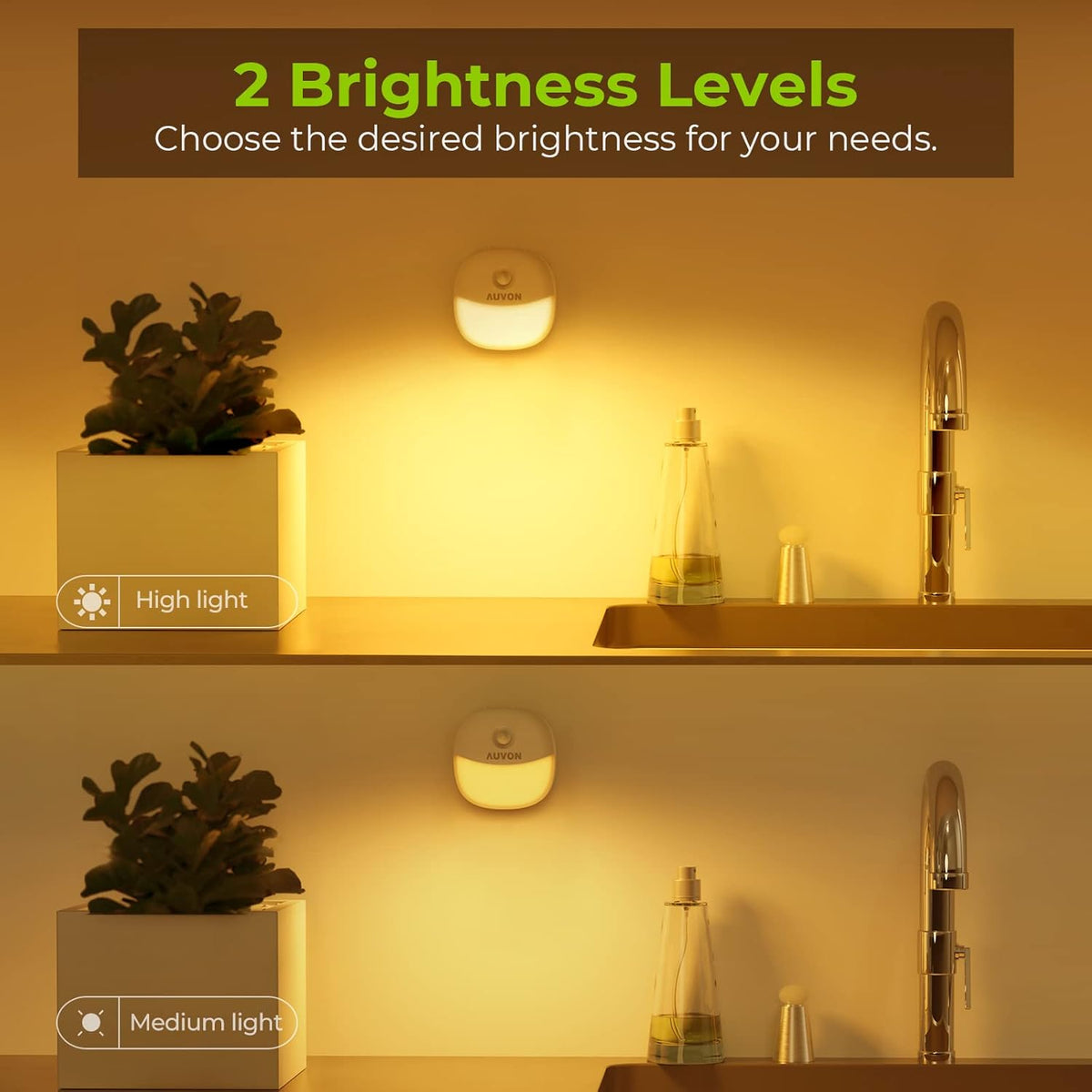 AUVON Rechargeable Battery Night Light, Mini with Motion Sensor, Warm White LED Stick-On Closet