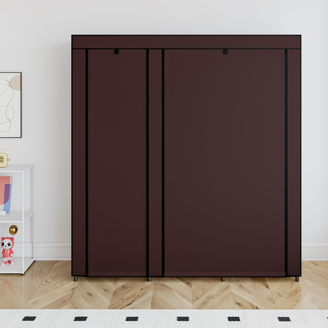 SORCEDAS Portable Closet Wardrobe Storage Organizer Metal Hanging Rack Non-Woven Fabric 50 Inch