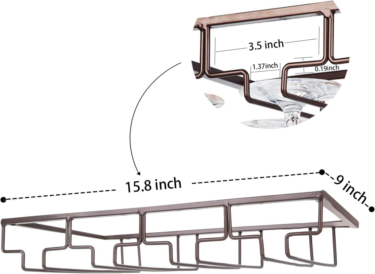 Wine Glass Rack Under Cabinet - Stemware Holder Metal Wine Glass Organizer Glasses Storage Hanger