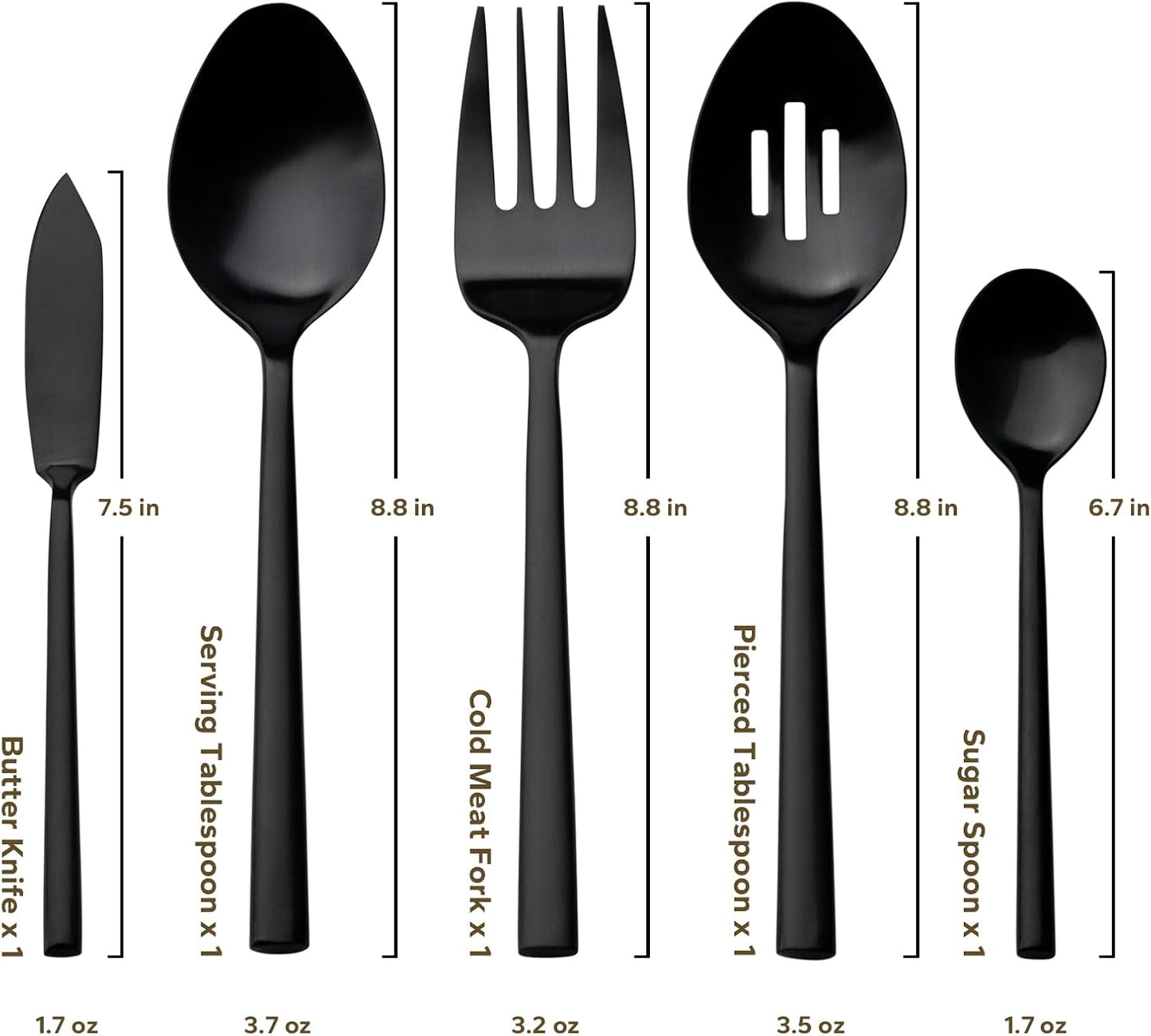 Alata Potter Black 45-Piece Forged Silverware Set with Utensil-Serving Set, Service for 8