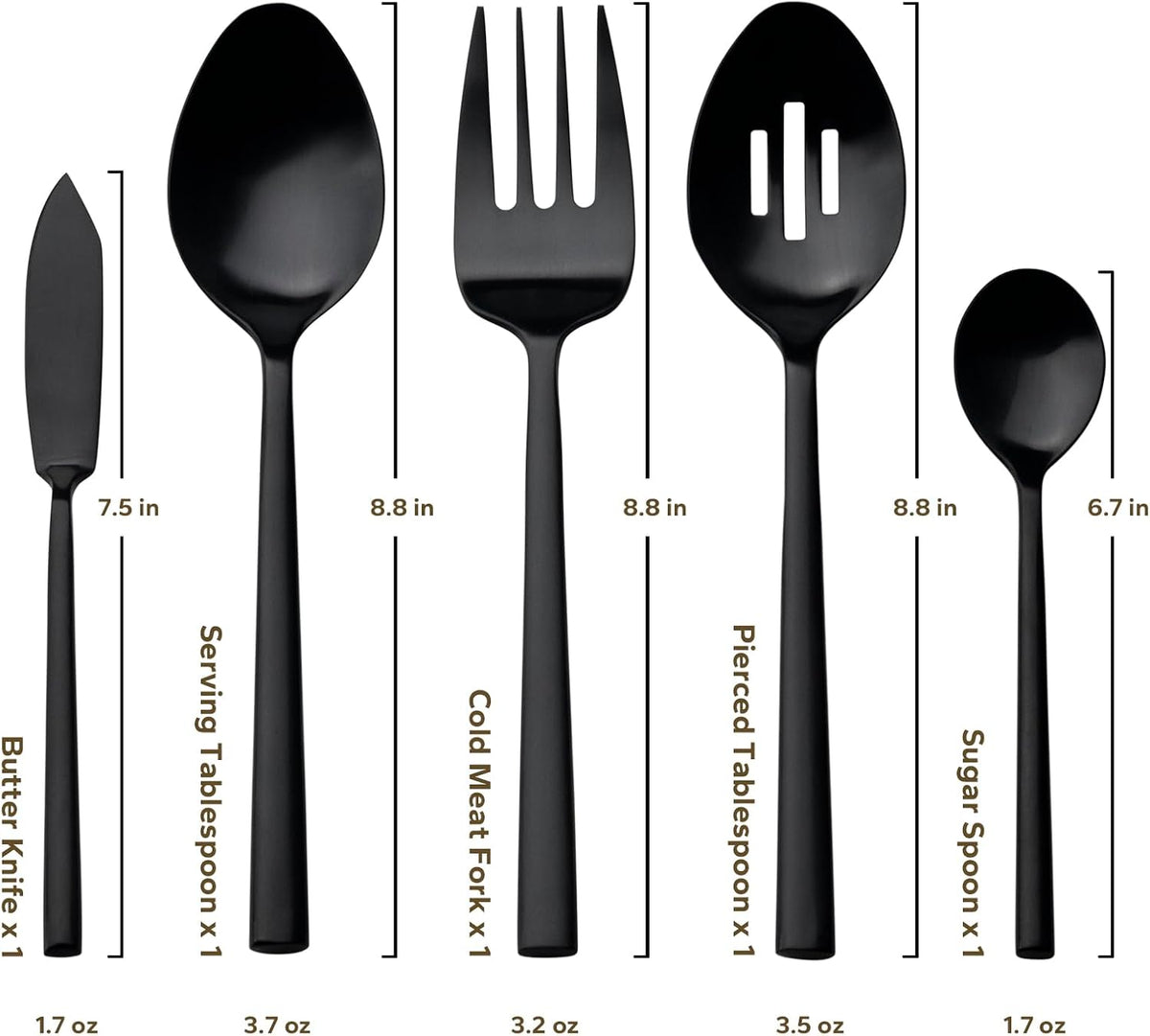 Alata Potter Black 45-Piece Forged Silverware Set with Utensil-Serving Set, Service for 8