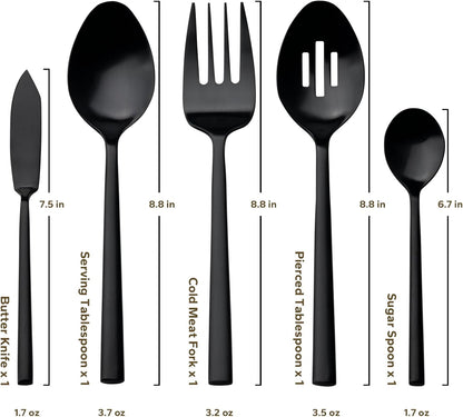 Alata Potter Black 45-Piece Forged Silverware Set with Utensil-Serving Set, Service for 8