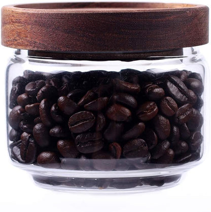 Glass Coffee Containers, 8.5 FL OZ/250 ml Kitchen Serving Food Storage Canister with Sealed Wooden