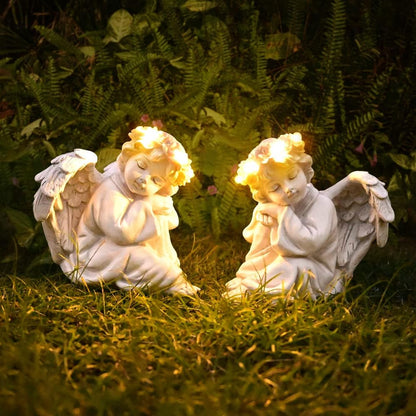 Angel Statue Garden Decor for Outside Solar Outdoor Decorations Patio Cherub Christmas Yard Porch