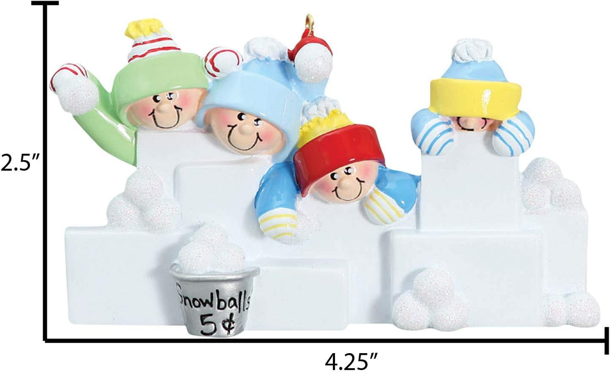 3D Snowball Fight Family of 4 Ornament 2025 Personalized Family Christmas Ornaments 2025 | Snowman