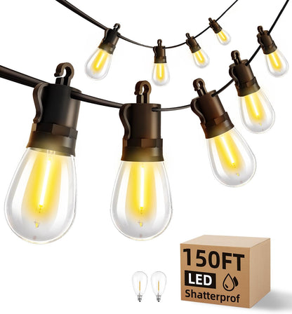 Outdoor String Lights Patio LED Light Outside - 45M 43+2 S14 LED 150ft Porch Lighting IP65
