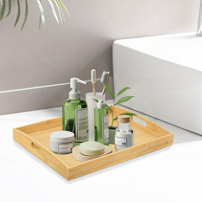 Bamboo Serving Tray Set of 2 Elegant for Coffee, Eating or Decor - Large and Small Rectangle
