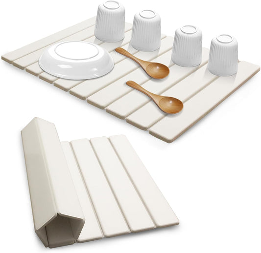 Large Stone Dish Drying Mats for Kitchen Counter, Quick Dry Absorbent Collapsible Dish Drying